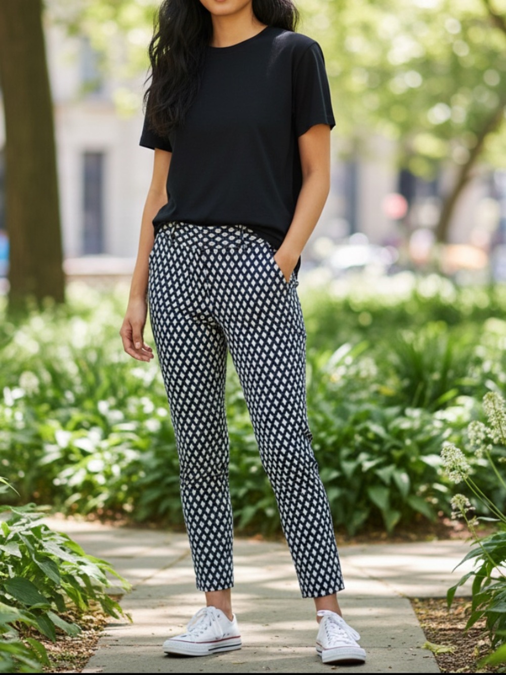 White House Black Market Ankle Pants Women's 00 Blue White Mid Rise Flat Front